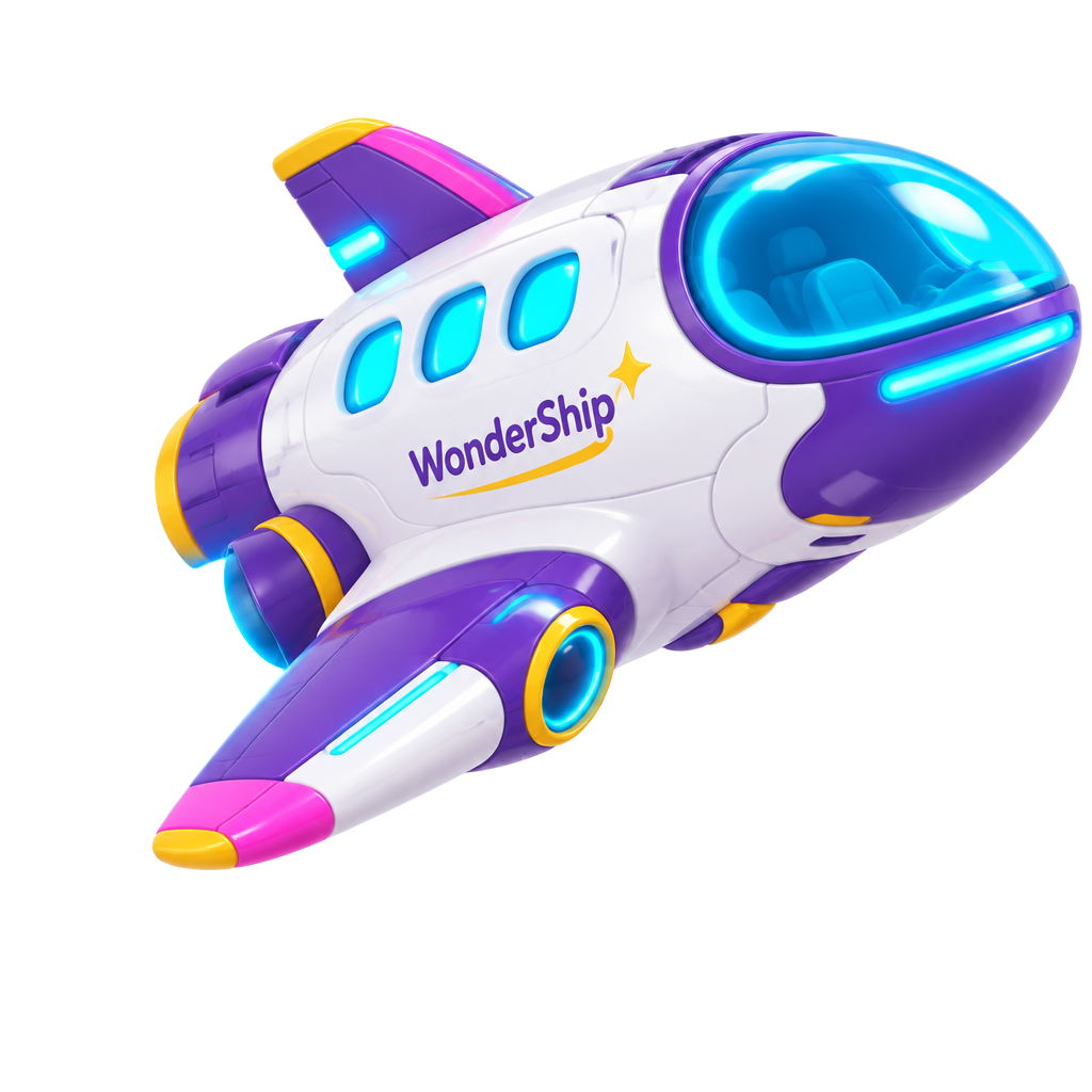 WonderShip, the friendly spaceship that carries each explorer through the WonderKido universe